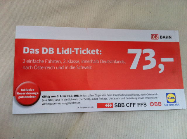 1 x DB Lidl Ticket  - Eintrittskarten Tickets - husum