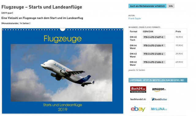 Kalender 2019 Flugzeuge - Starts und Landeanflüge DIN A 4 - Haushalt - Bremen