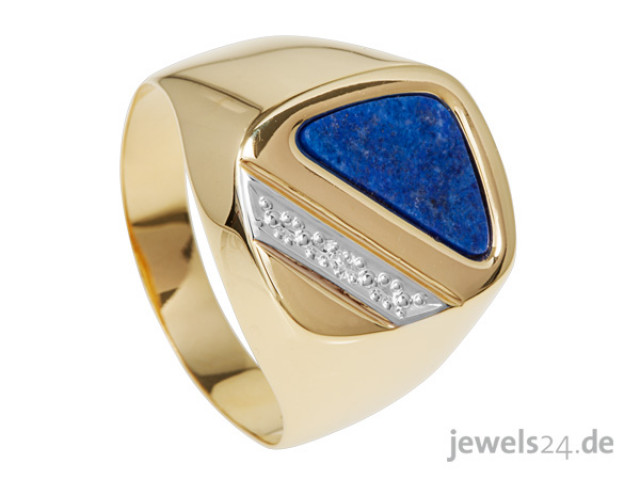 Herrenschmuck: Herrenringe mit Lapislazuli Edelstein , Diamant und Gold günstig  - Kleidung Schmuck Accessoires - Idar-Oberstein