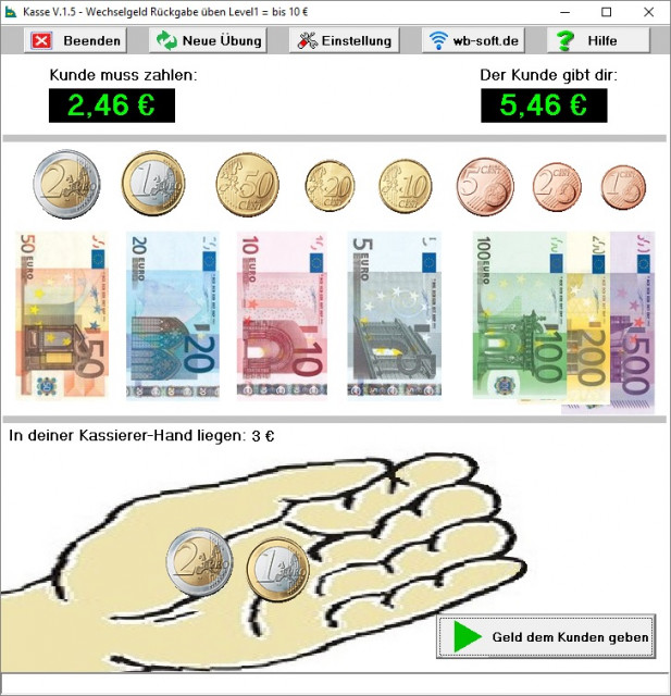 Kasse-Wechselgeld Rückgabe üben V. 1.5 - Computer - Börsborn