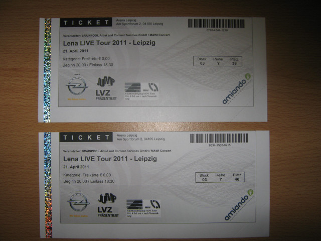 Ticket LENA Live Tour 2011 - Leipzig - Eintrittskarten Tickets - Aue