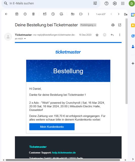2x Ado Wish Düsseldorf - Eintrittskarten Tickets - Minden