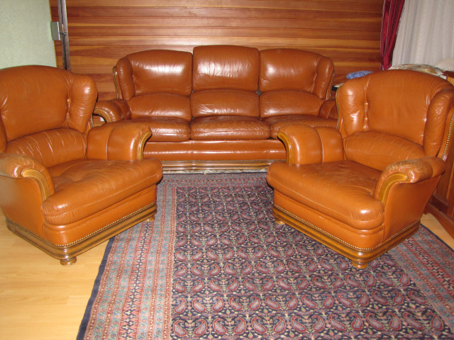Leder-Couchgarnitur mit Schlafsofa u. 2 Sessel - Moebel Haushalt - Ludwigshafen