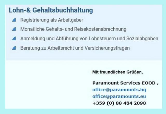 Lohn und Gehalt in Bulgarien. Firmengründung in Bulgarien. Besten Preise. - Dienstleistungen Business Gewerbe - Sofia / BULGARIA