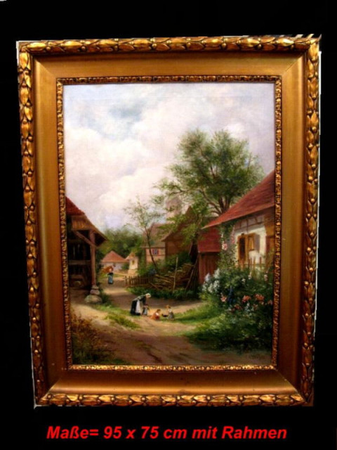 Alt Ölgemälde Dorf Kinder Katze Signiert V Puhonny 1893 - Sammlungen - Berlin