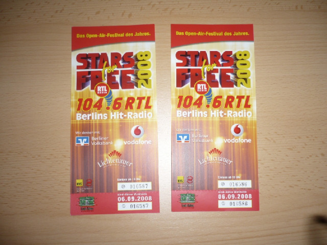 2 Tickets für Stars for Free - Eintrittskarten Tickets - Berlin