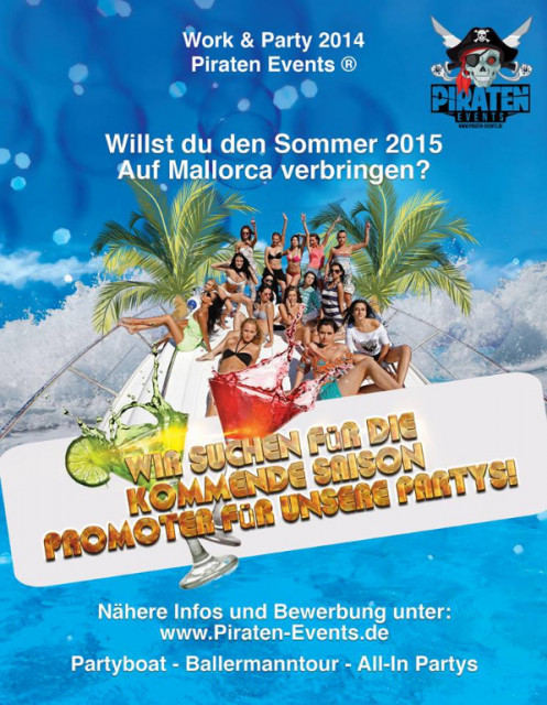 Party Promotion auf Mallorca – Work & Party 2015 bei Piraten Events - Stellenmarkt - Cala Ratjada
