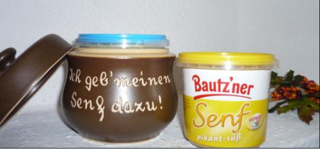 Senftopf - Ich geb meinen Senf dazu - für Bautzner Becher - Essen Trinken Genuss - Görlitz