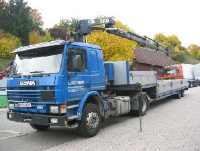 SZM Scania P93-250 mit Hiab Kran u.Doll Auflieger Fa. Scherf 07451-53830 - Nutzfahrzeuge - Horb