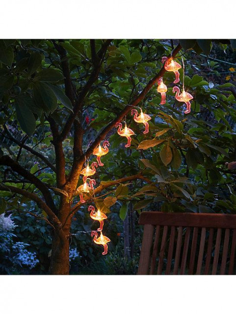 Solar Lichterkette, 10 pinkfarbige Flamingos - Handwerk Hausbau Garten - Korschenbroich