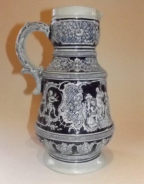 Original Alt-Grenzau 1894 W German Kobalt Blau+Grey Pitcher-30x16   - Sammlungen - Eschweiler