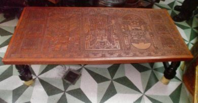 Wohnzimmer Tisch mit Lederauflage, handgearbeitet - Moebel Haushalt - Köln