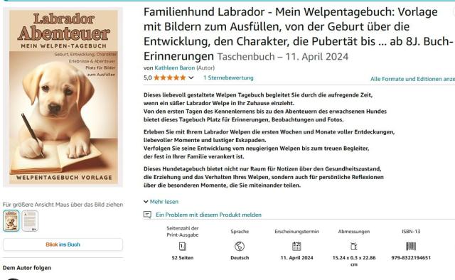 Familienhund Labrador - Mein Welpentagebuch: Vorlage mit Bildern zum Ausfüllen,  - Tiere - München