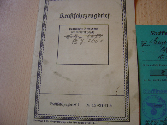 Kraftfahrzeugschein  und Brief  FORD Bj.1937 Original Dachbodenfund - Sonstige Anzeigen - Bergenweiler