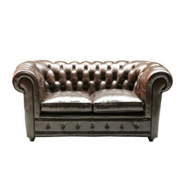 Klassisches Design Sofa im Oxford-Stil, 2-Sitzer, echtes Leder. - Moebel Haushalt - Forst