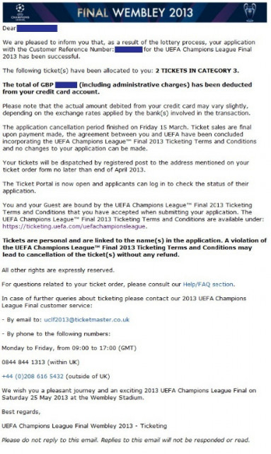 2 Tickets für UEFA Champions League Finale 2013 - Eintrittskarten Tickets - Dortmund