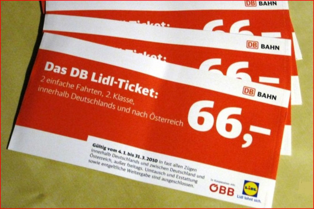 Lidl Bahn Fahrkarte Ticket Bahnticket DB oder ÖBB 2 Fahrten Deutschland und Öste - Eintrittskarten Tickets - Wiesbaden