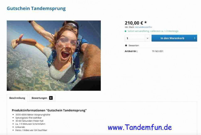 Fallschirmspringen Geschenk Gutschein Tandemsprung Bayern, Amberg, Schwandorf, R - Eintrittskarten Tickets - Amberg