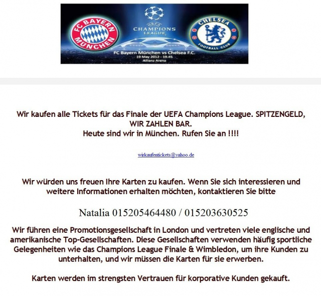 Ich kaufe Tickets für das Champions League Finale - Eintrittskarten Tickets - München