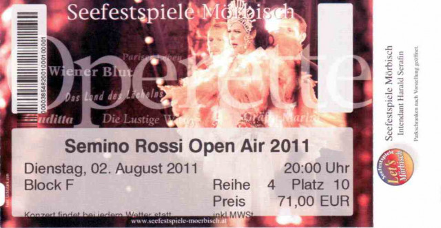 Semino Rossi Open Air Seebühne Mörbisch am 02.08.2011 - Eintrittskarten Tickets - Berlin