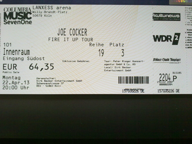 JOE COCKER Konzert  Köln - Eintrittskarten Tickets - Essen