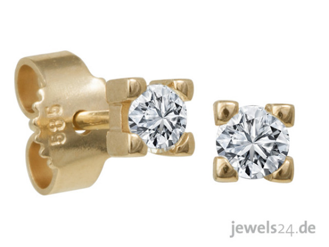 Solitaire Diamant-Ohrringe mit lupenreinen Brillanten und Gold günstig vom Herst - Kleidung Schmuck Accessoires - Idar-Oberstein