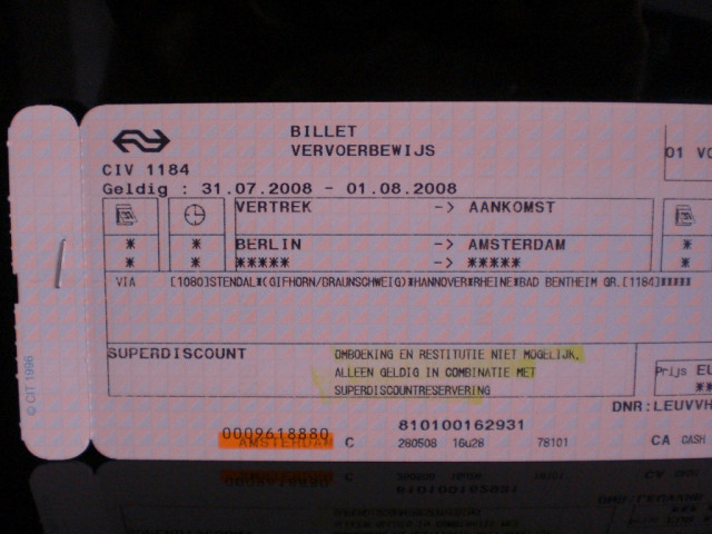 Zugticket von berlin nach amsterdam zu verkaufen - Eintrittskarten Tickets - berlin
