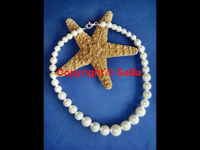 Muschelkern - Perlencollier - 42 cm - 8 bis 15 mm - 925er Sterling-Silber - Kleidung Schmuck Accessoires - Aurich