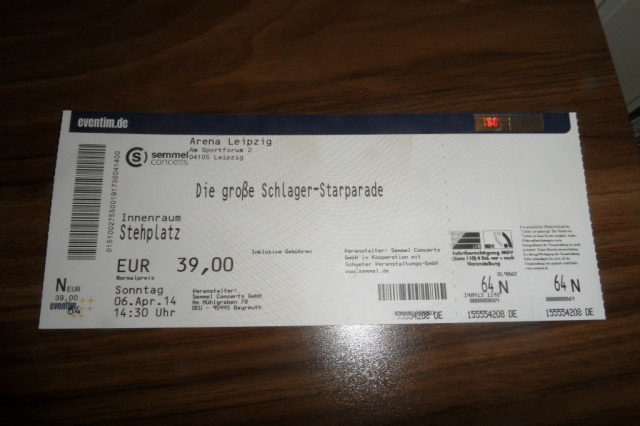 Verkaufe eine Konzertkarte große Schlagerstarparade 06.04.2014 Leipzig Arena  - Eintrittskarten Tickets - Kassel
